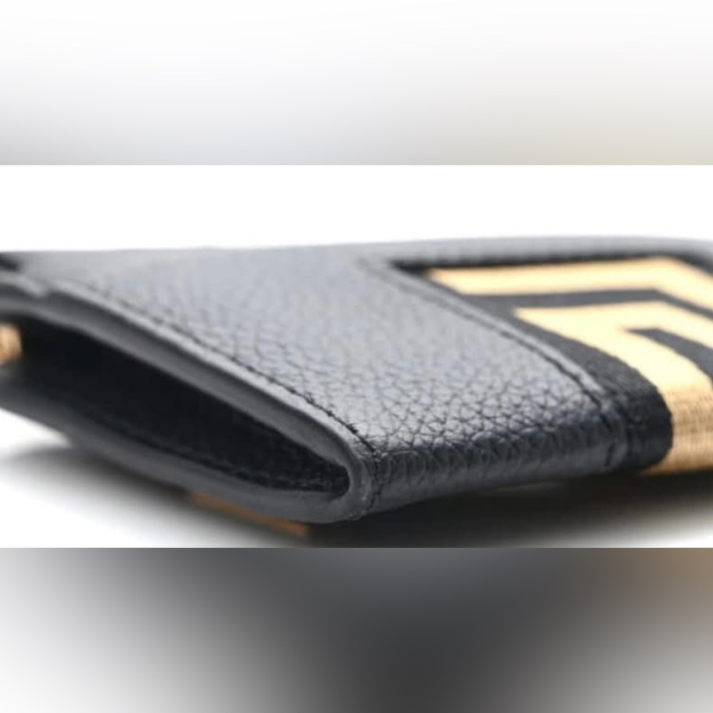 Versace Grained Calfskin Ribbon Greca Zip Card Holder Black Gold - Picture 8 of 8